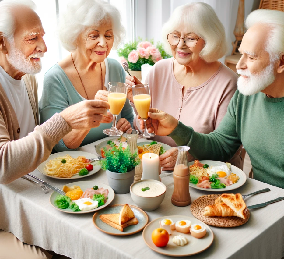 Sr. friends having lunch